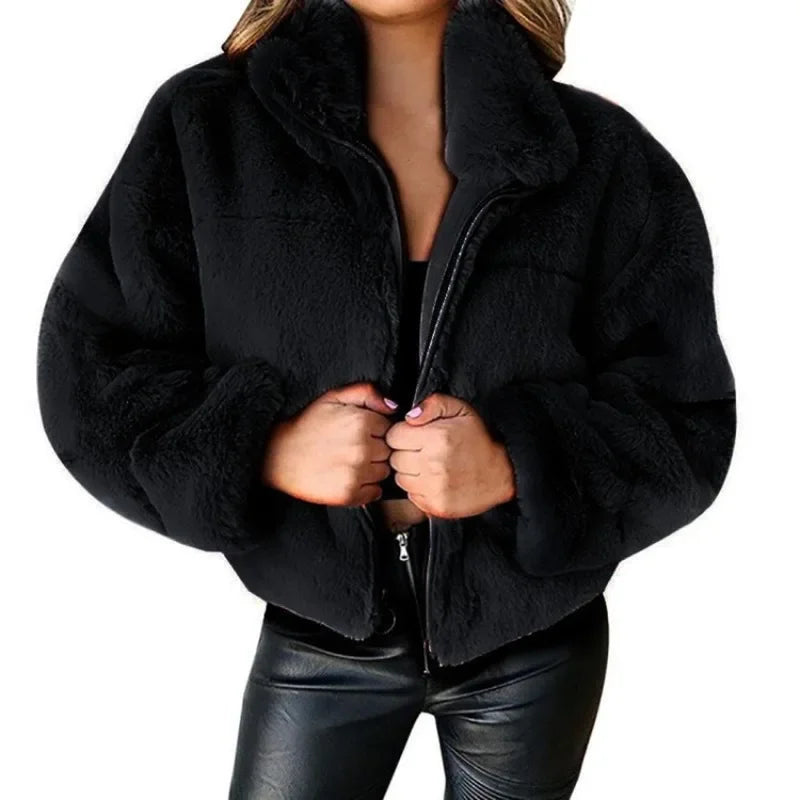 Women Fur Coats Autumn Winter Faux Rabbit Fur Imitation Zipper Keep Outwear Jackets Cardigan Plush Coat