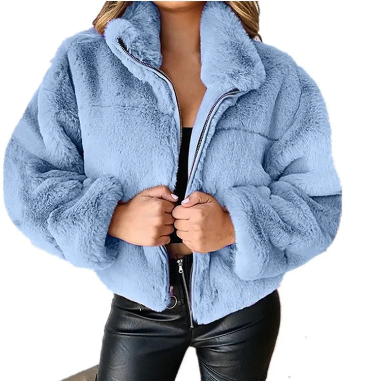 Women Fur Coats Autumn Winter Faux Rabbit Fur Imitation Zipper Keep Outwear Jackets Cardigan Plush Coat