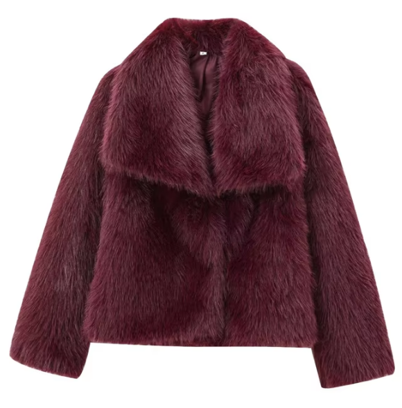 Manteau bomber court en peluche, coloris bordeaux, hiver 2024